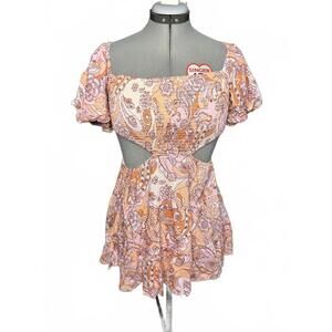 NWOT Sky to Moon Floral Print Cut-Out Mini Dress with Puff Sleeves